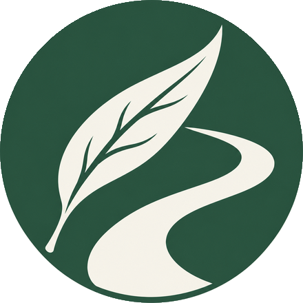 Gravel & Gum logo: a gum leaf and a winding track in a green circle